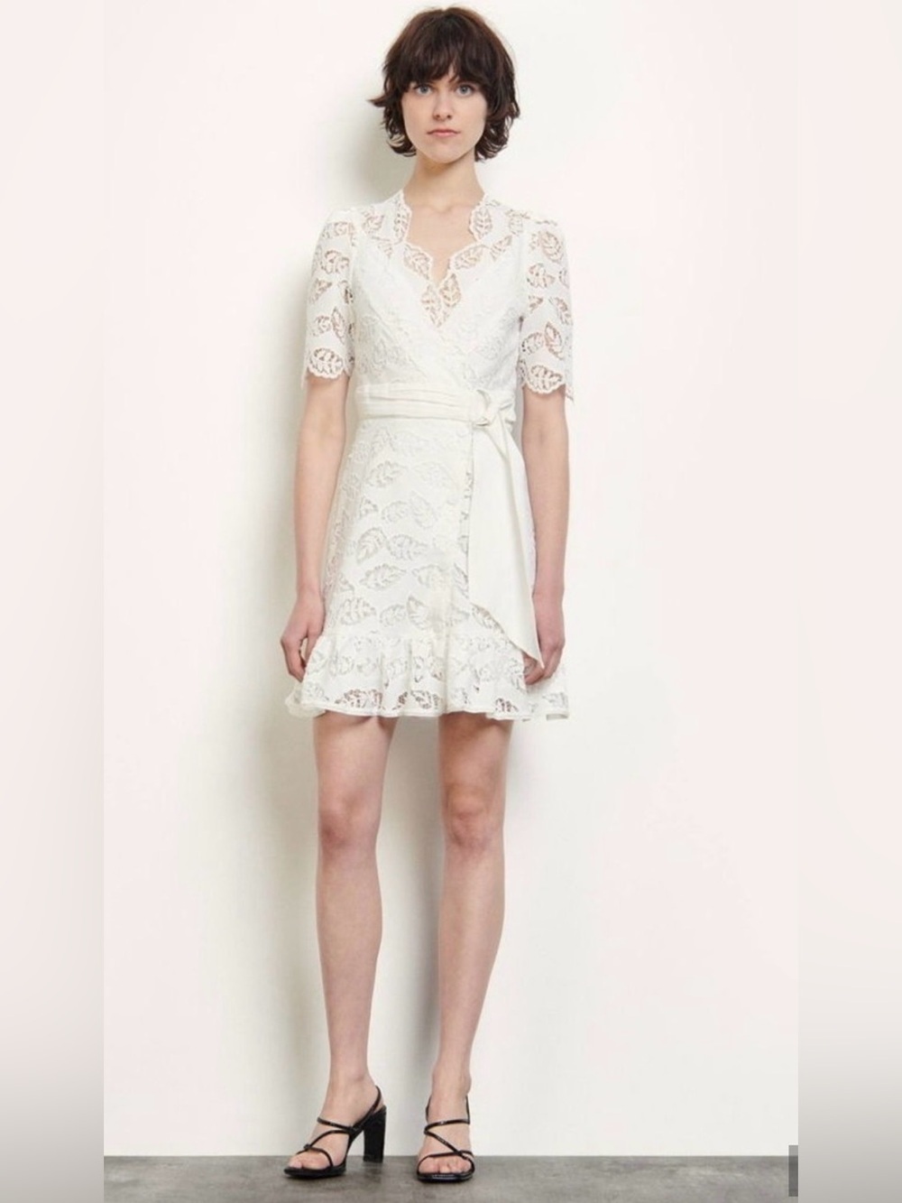 Sandro White Zalan Broderie Anglaise Lace Midi Dress V-Neck Boho Bridal T1 S